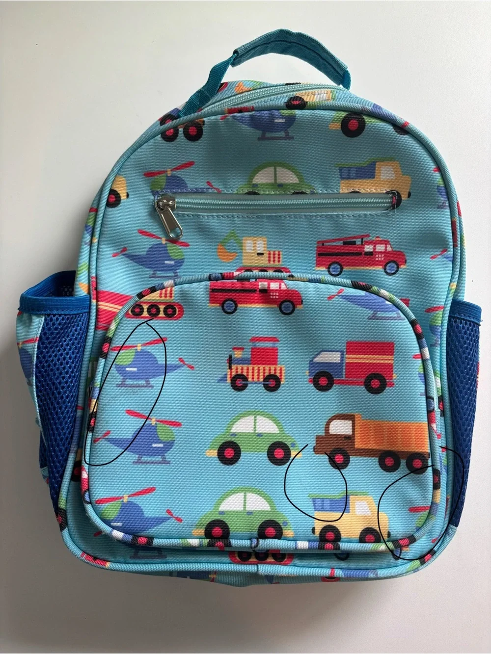 Kids blue Backpack with Vehicle Print Toddler Preschool Size